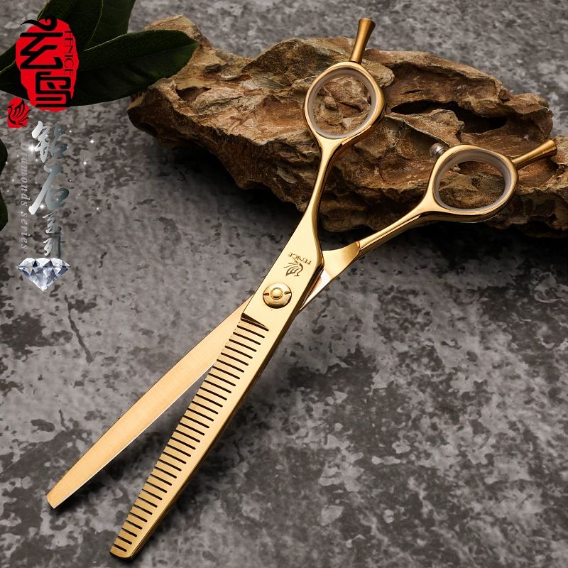 애견 컴팩트 가위 푸들용 민가위 셀프미용 숱가위 티타늄 6.5인치 스트레이트 퍼골드 - 상세 이미지 4