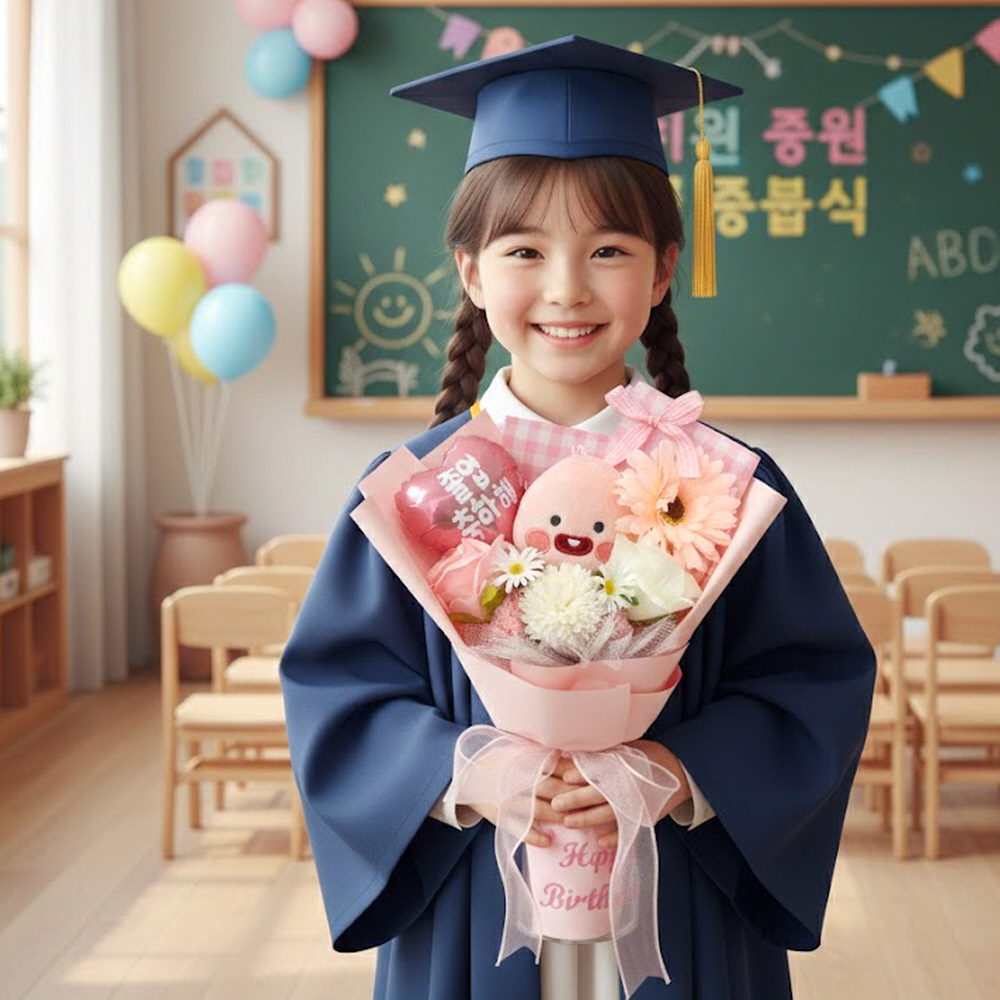 학사모 어피치 인형꽃다발 졸업 생일 꽃다발 선물 - 상세 이미지 4