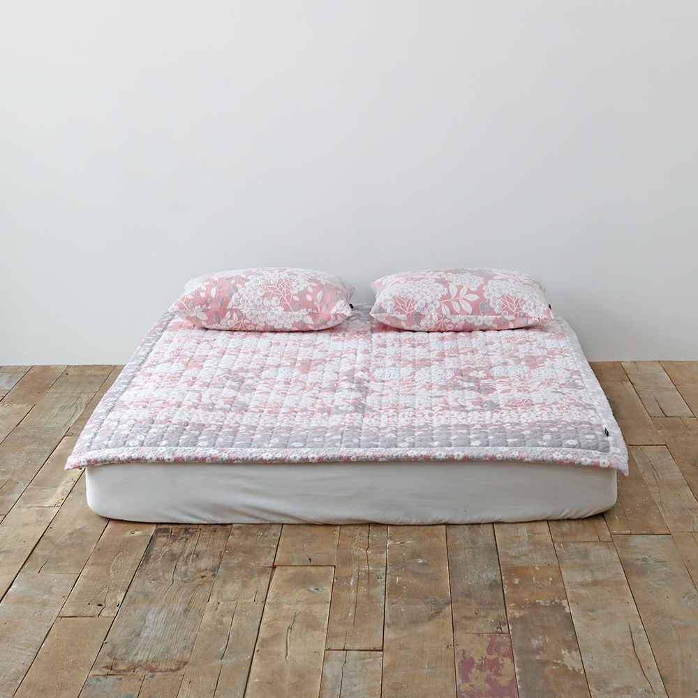 수국 5mm 착번아웃 극세사 미끄럼방지 고정밴드 따뜻한 겨울 침대패드 SS