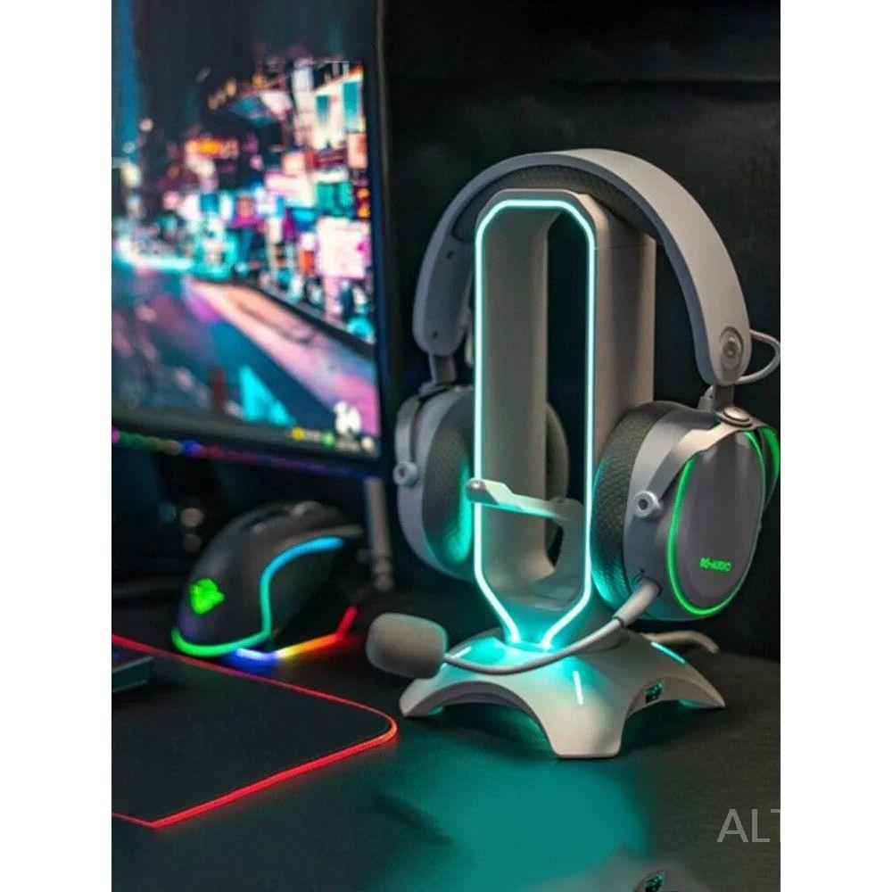 RGB 헤드셋 거치대 조명 무드등 게이밍 헤드폰 데스크 셋업 스탠드 led 화이트 - 상세 이미지 3