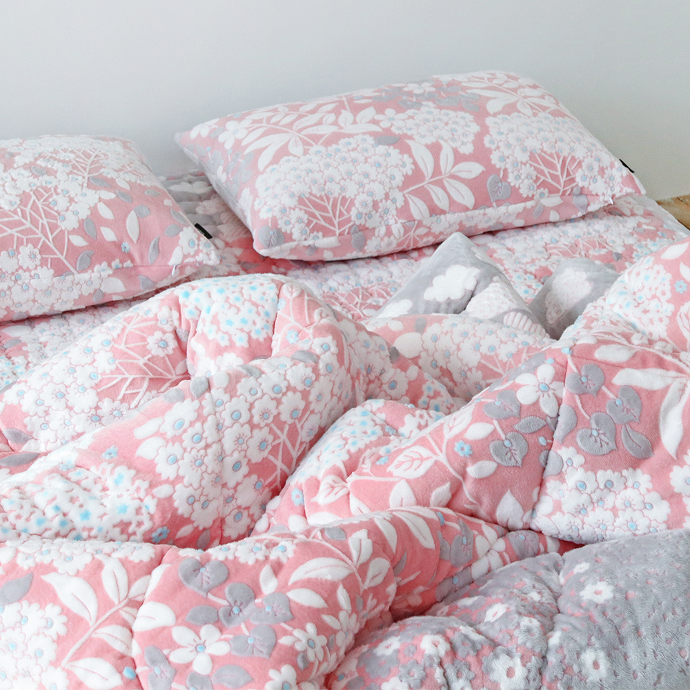 수국 5mm 착번아웃 양면 극세사 따뜻한 도톰한 꽃무늬 겨울 차렵이불 세트 SS