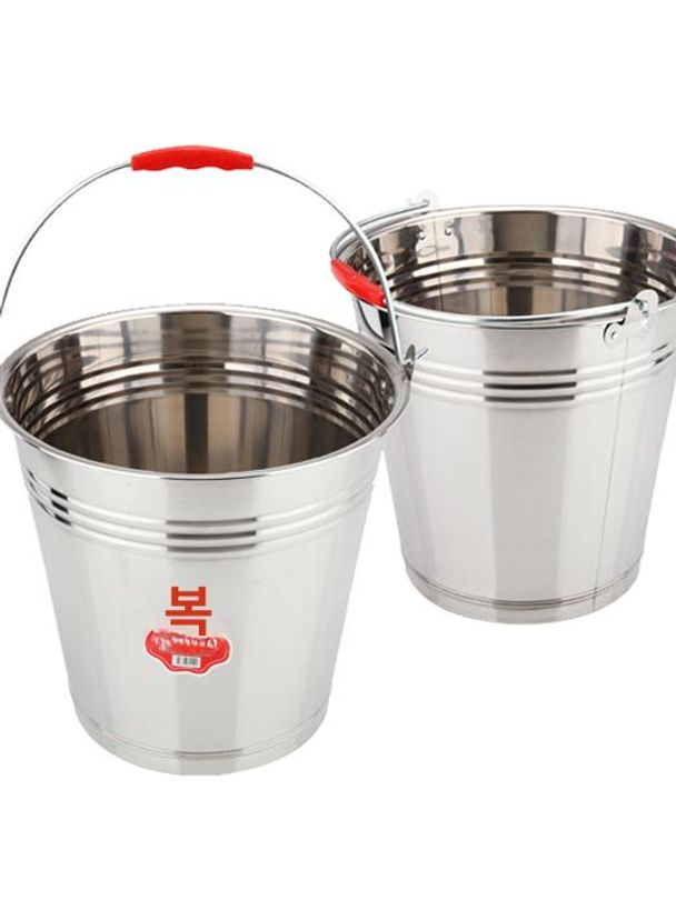 스텐 원형통 짬통 찜기용 통 식당용 열탕용 바케스 대용 초두꺼움 24cm 물주걱 포함 - 상품 이미지