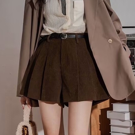 여자 겨울 반바지 바지 팬츠 봄 가을 여성 숏 짧은 따뜻한 치마 바지 플리츠 미니 스커트 - 상품 이미지