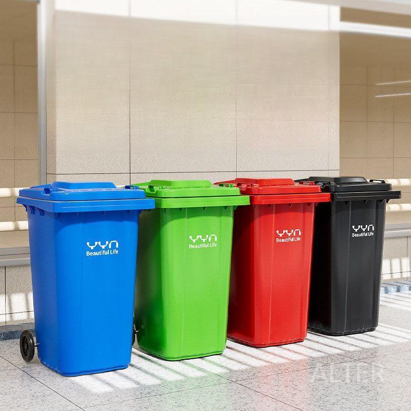바퀴 휴지통 240L 페달형 쓰레기통 사각 학교 분리 플라스틱 공원 240L 그린 바퀴 YYN - 상세 이미지 2