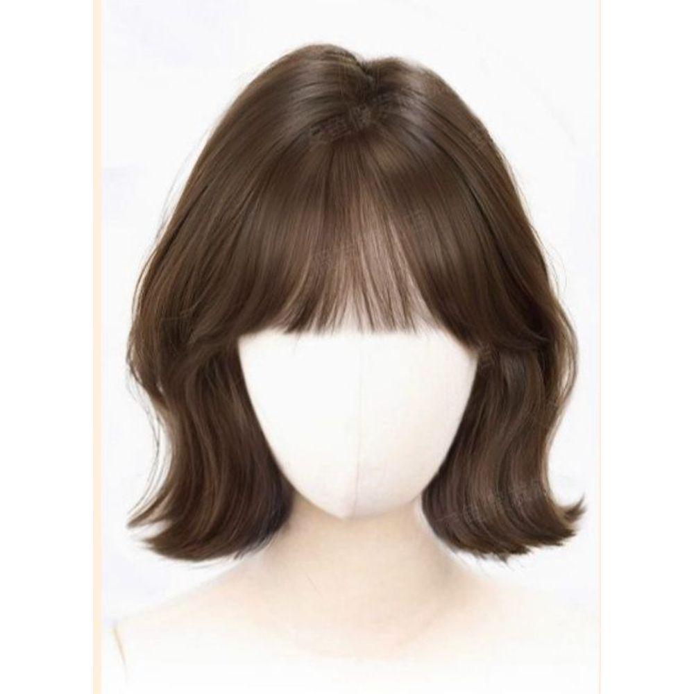 여성 자연스러운 통가발 단발 볼륨업 헤어피스 숏컷 프렌치 외출용 에어 뱅 프렌치 콜드 브라운+네트 - 상품 이미지
