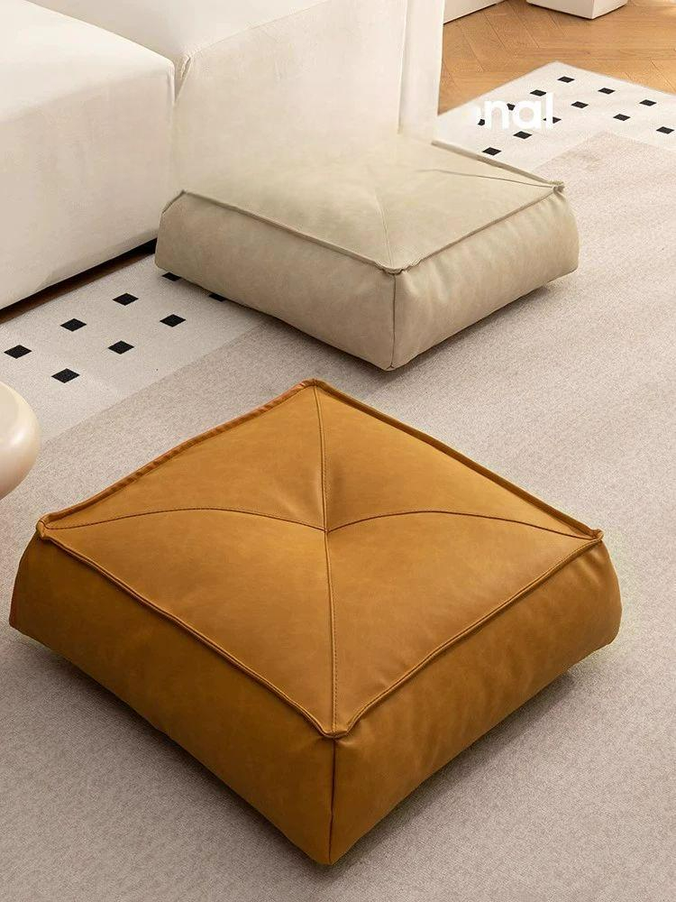 가죽 좌식 원형 카페용 거실 업소용 도톰한 바닥 사각 스퀘어 나파 가죽 아이보리 M 35 x 35x12cm - 상품 이미지