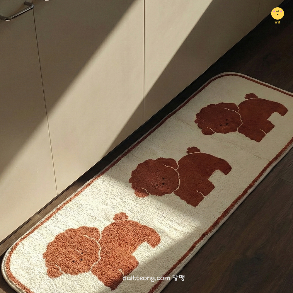 달떵 귀여운 브라우니 퍼피 강아지 침대 침실 긴 러그 브라운, 180x60cm
