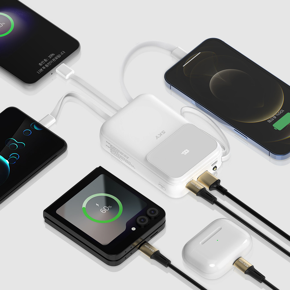필 U10PD 5in1 유선 빌트인 고속충전 보조배터리 10000mAh, 폴라 화이트 이미지 7