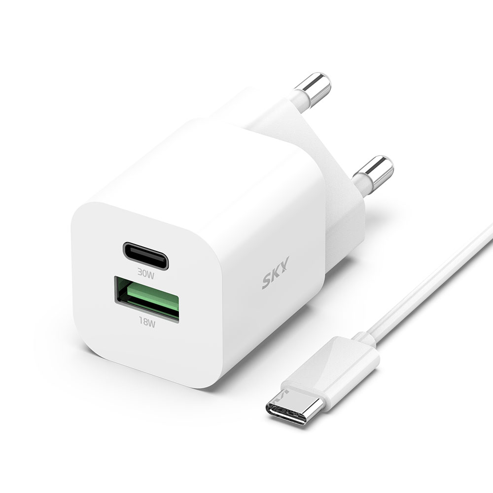 필 GaN30 큐브 30W PD 2포트 고속 멀티 충전기 + 케이블 화이트
