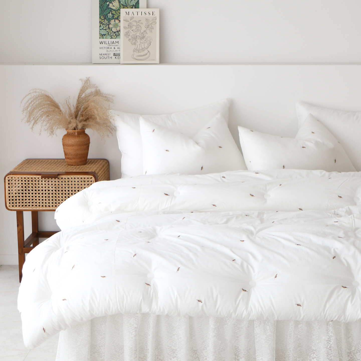 [단독] 차렵이불 오가닉 프레쉬 자수 순면 봄 이불 옥수수솜 침구 SS+베개커버