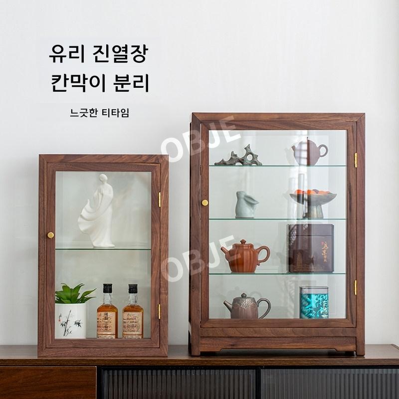 앤루나 카페 디저트 진열장 흑호두나무 유리 수납장 베이커리 쇼케이스 앤틱 찻잔 수납장 - 상세 이미지 4