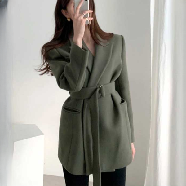 데일리 여성 모직 코트 랩코트 여성 벨트 코트 오버핏 가을 - 상품 이미지