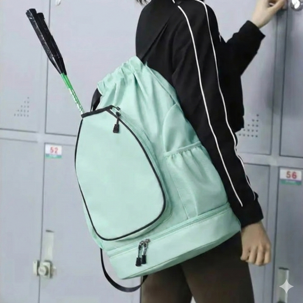 우루 라켓 포켓 심플 멀티 스포츠 백팩 민트색 테니스 배드민턴채 스쿼시 운동화 수납 가방 - 상품 이미지