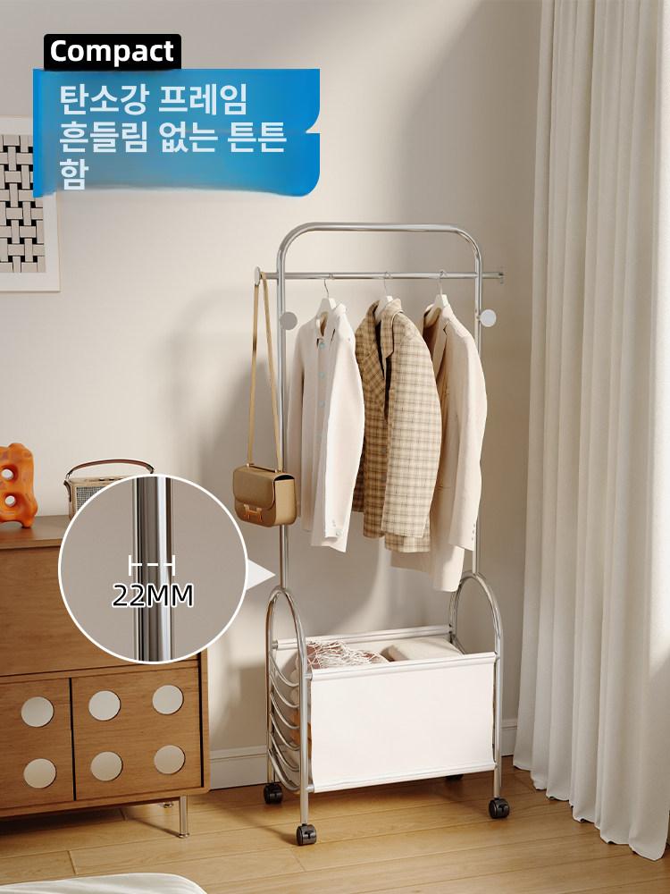 옷걸이 스탠딩 스테인레스 수납 가죽트롤리 미드센츄리모던 실버 블랙 60cm - 상세 이미지 5