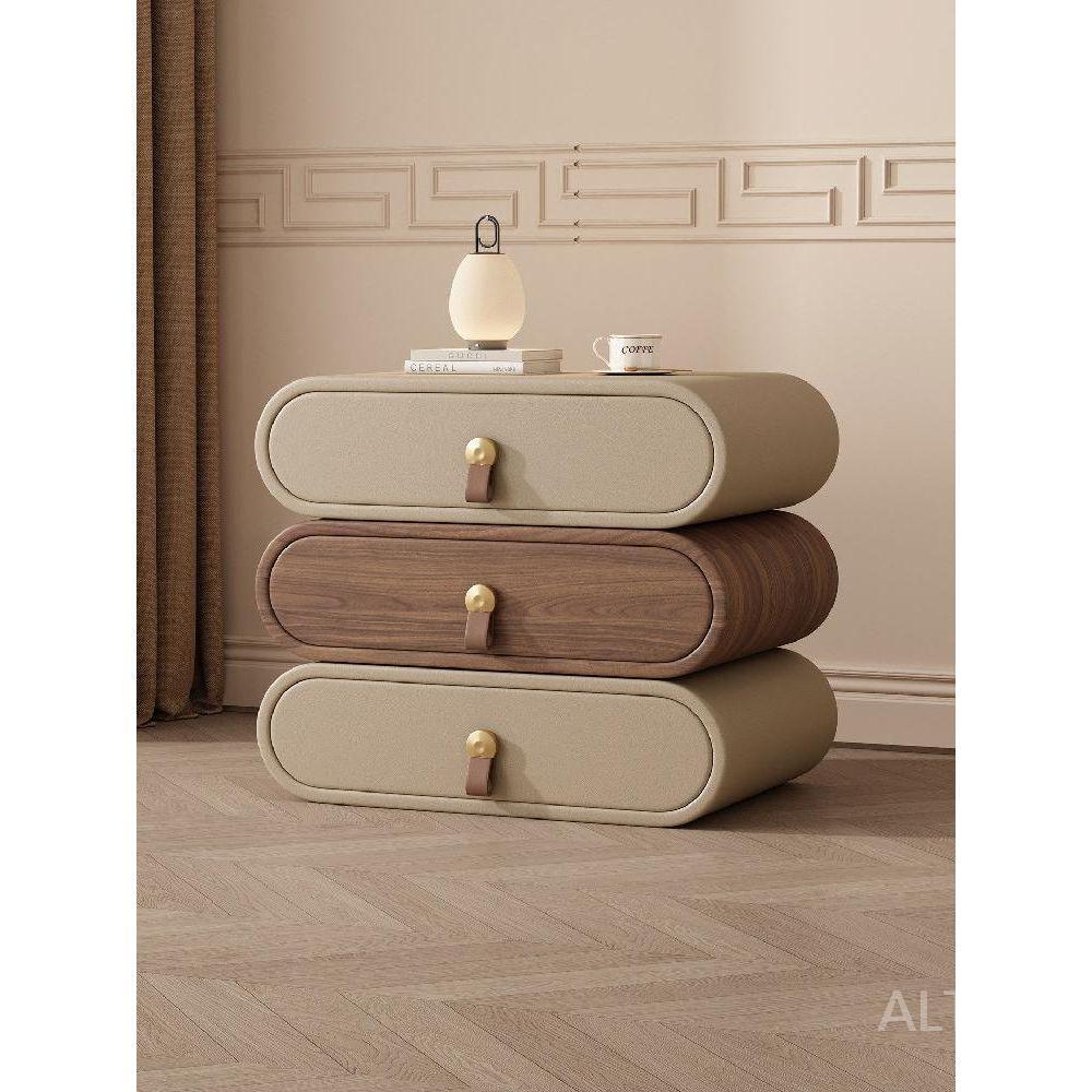 침대옆선반 원목침대협탁 회전 사이드서랍장 2단 L9 월넛+오프화이트+회전 45x40x55cm - 상세 이미지 3