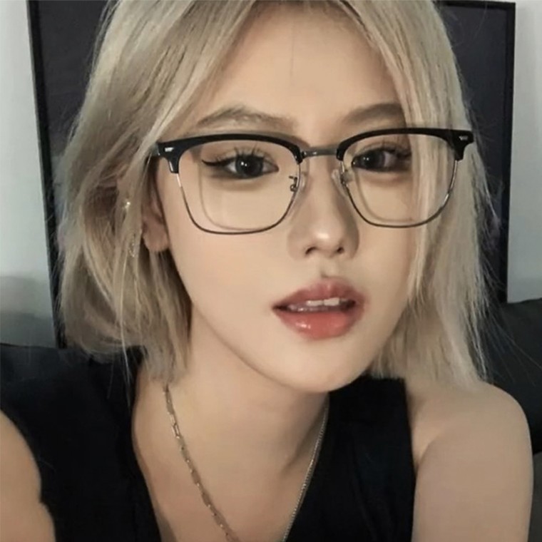 하금테 반뿔테 안경 블루라이트차단 도수없는안경 - 상품 이미지