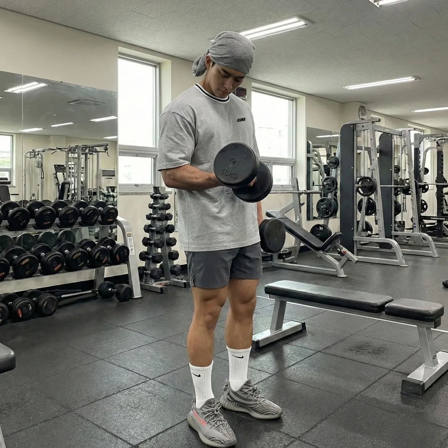 비스트모드 배색 요꼬 헬스 오버핏 반팔 티셔츠 짐웨어 BSMD 이미지 2