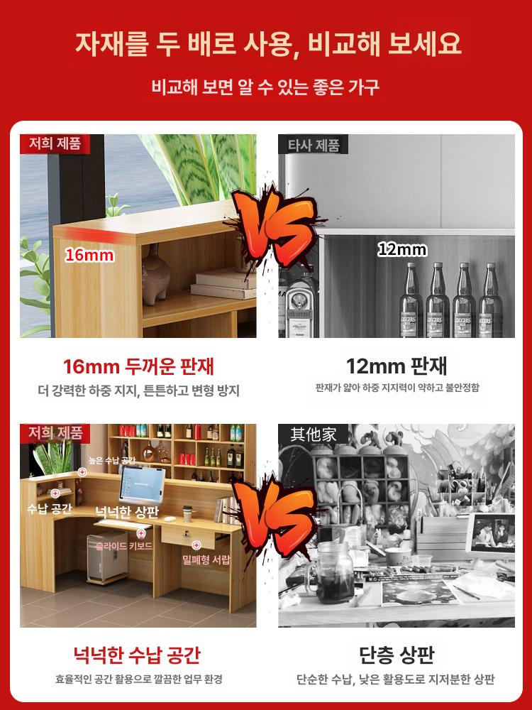 업소용 카운터 프론트 데스크 조립식 카페 리셉션 접수대 1.2m 바 카운터 0x0x0cm - 상세 이미지 3