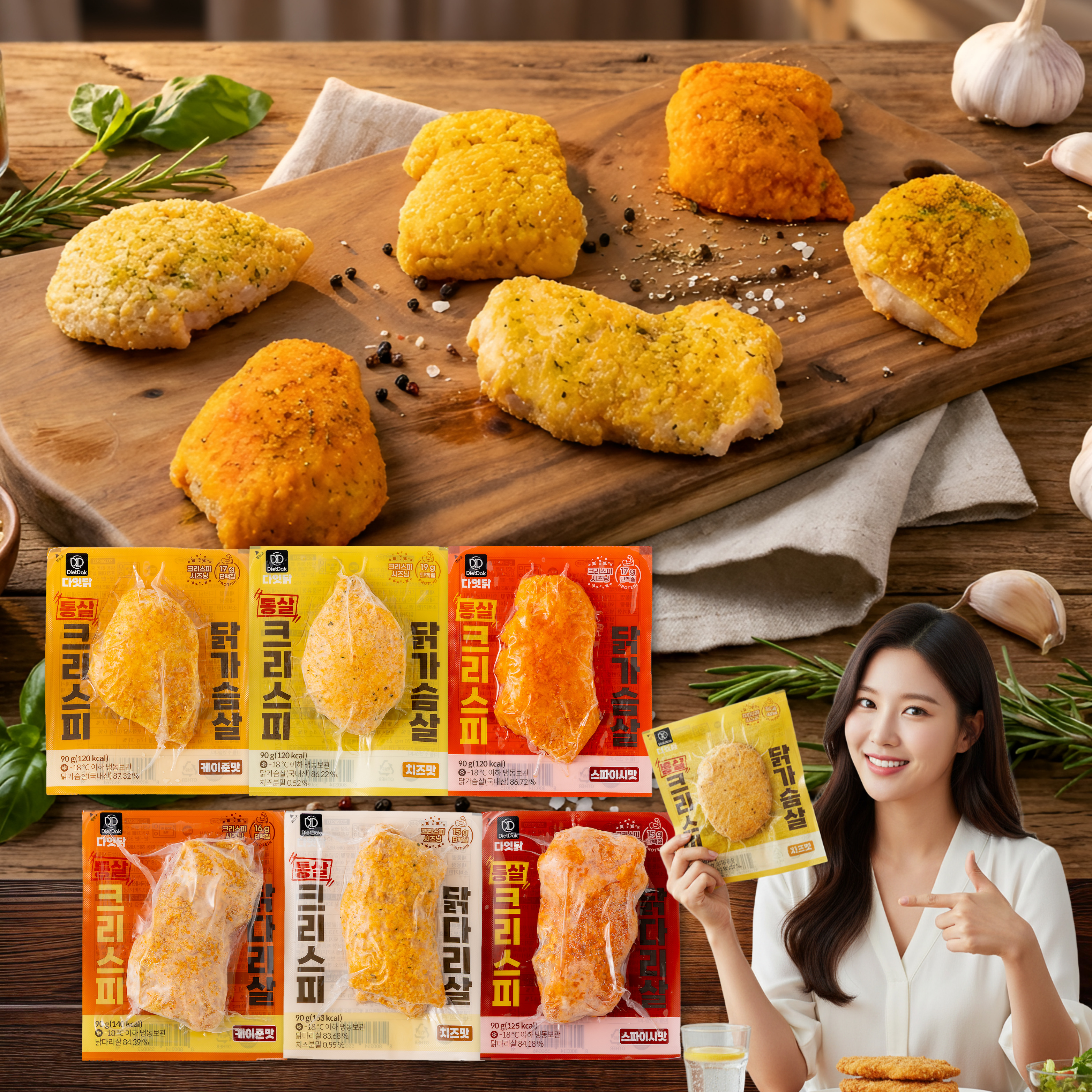 다잇닭 통살 크리스피 닭가슴살+닭다리살 혼합 6종, 90g, 60개 - 상품 이미지