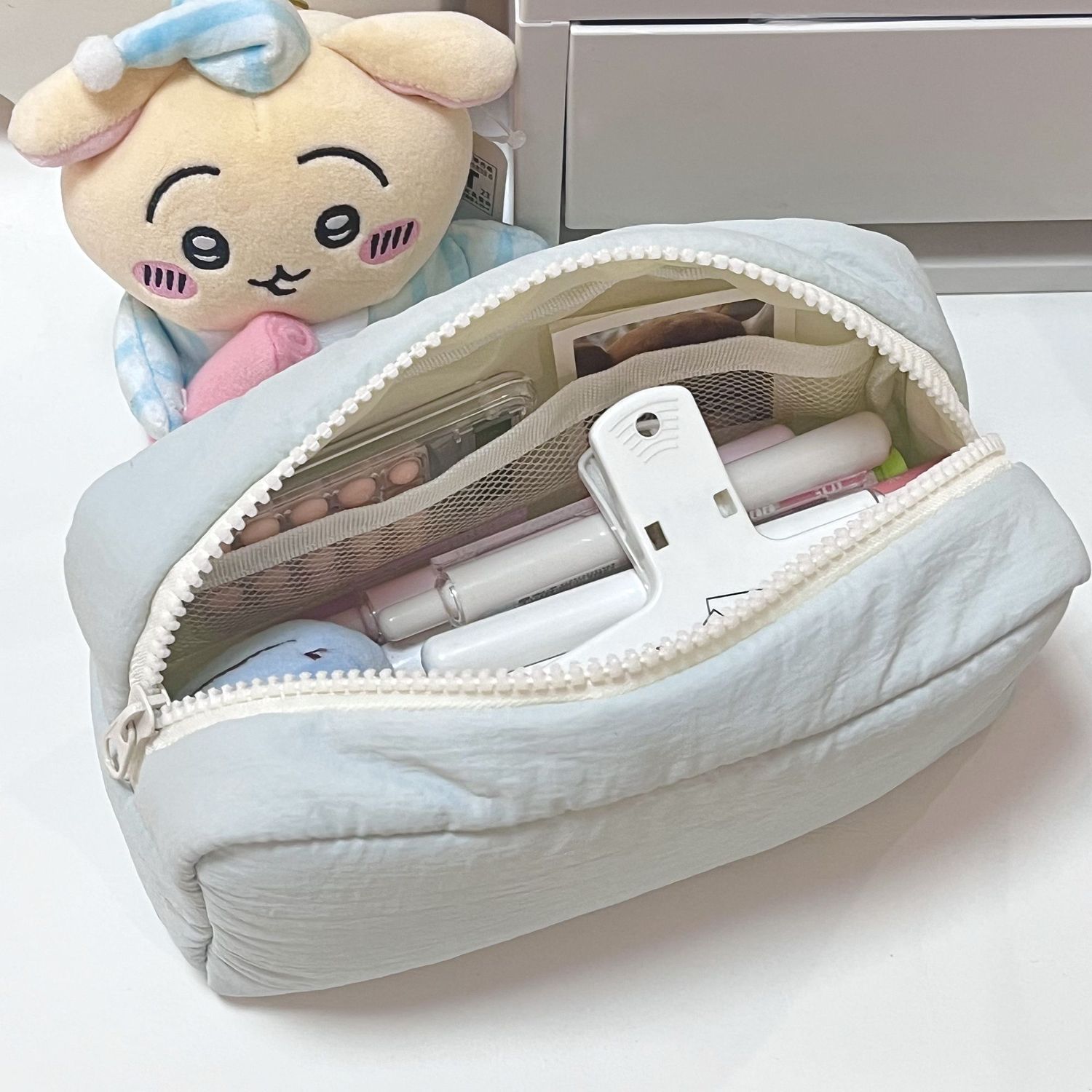 심플 대용량 필통 튼튼한 다용도 파우치 필기구 넓은 수납 펜케이스 가벼운 봉제 천필통 문구 - 상세 이미지 2