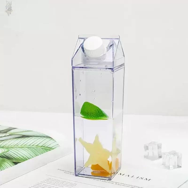 우유팩 모양 투명 물병 과일 워터 보틀 빨대컵 휴대용 음료 텀블러 카페 감성 컵 정사각형 컵 500ml - 상세 이미지 5
