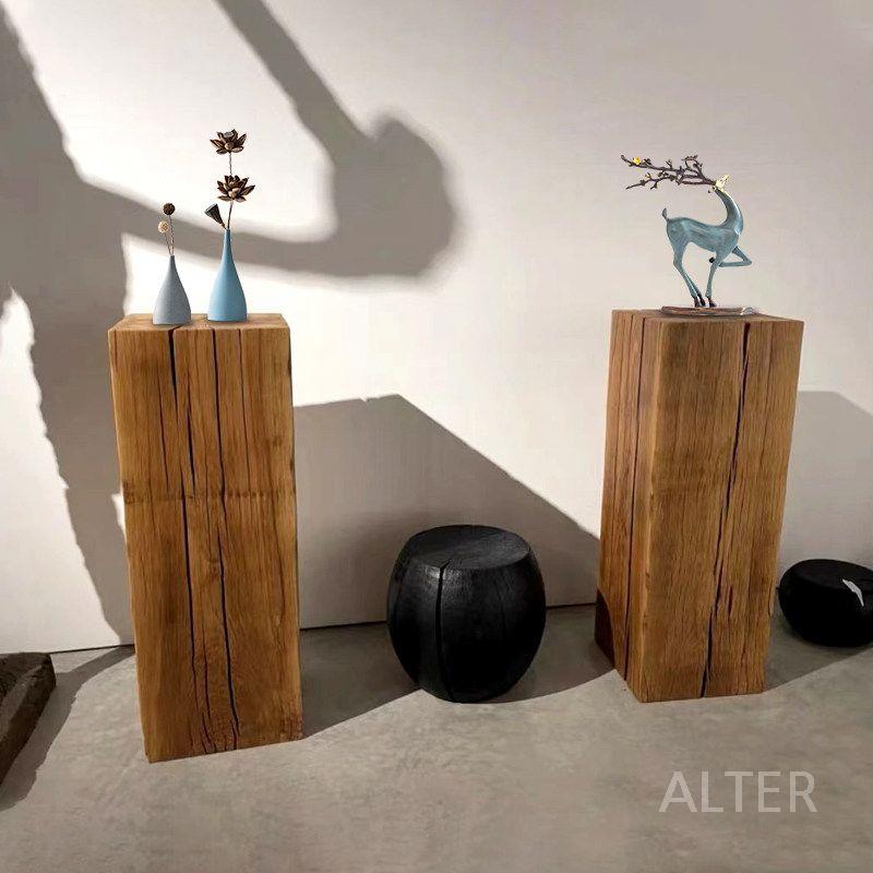 통나무 스툴 사각 원목 의자 전시대 카페 그루터기 연한 커피색 30x30x80cm - 상세 이미지 2