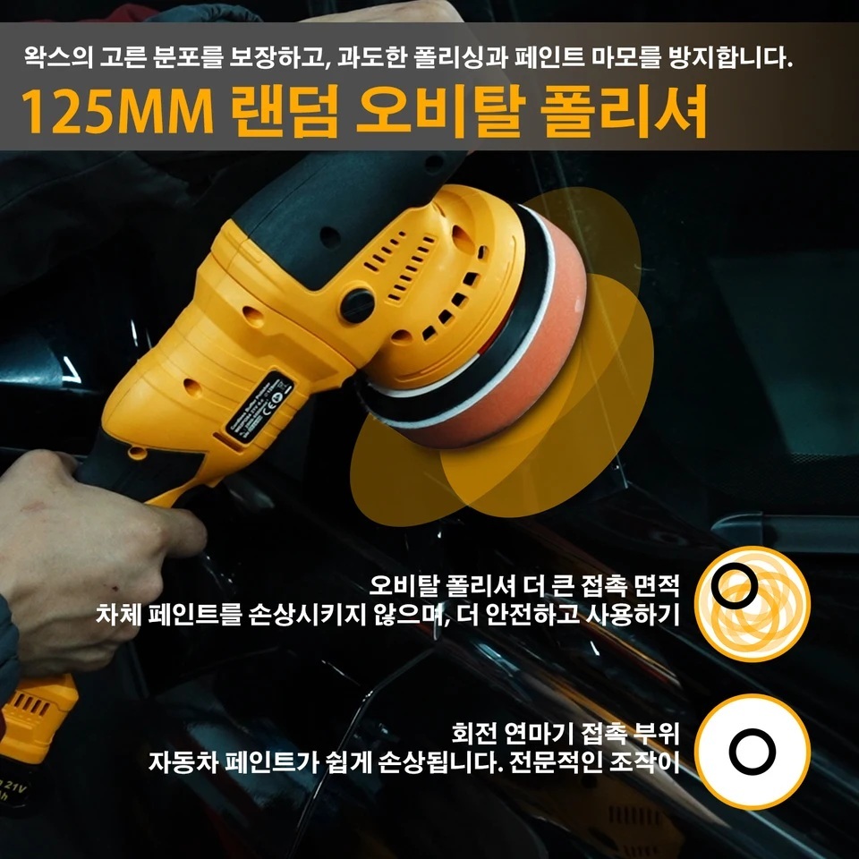 무선 광택기 자동차 폴리싱 차량 폴리셔 왁싱 125mm 6단 조절 배터리 없음 이미지 6