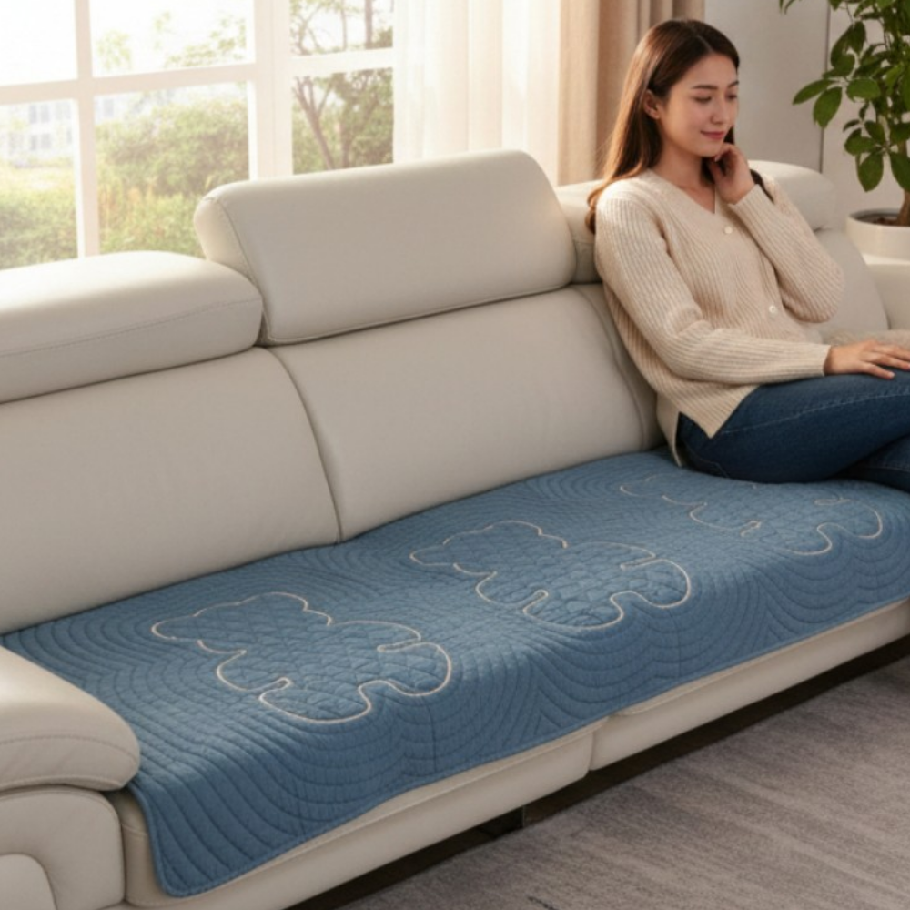 홈집합 퀼트 면100% 곰돌이 소파패드 사계절 화이트, 4인용