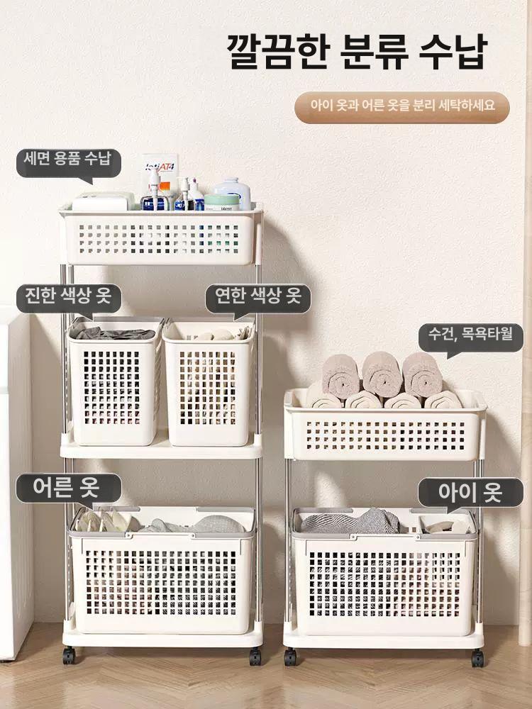 세탁바구니 빨래 햄퍼 스텐 바스켓 다용도 수납함 3칸 4블루 바구니 - 상세 이미지 3