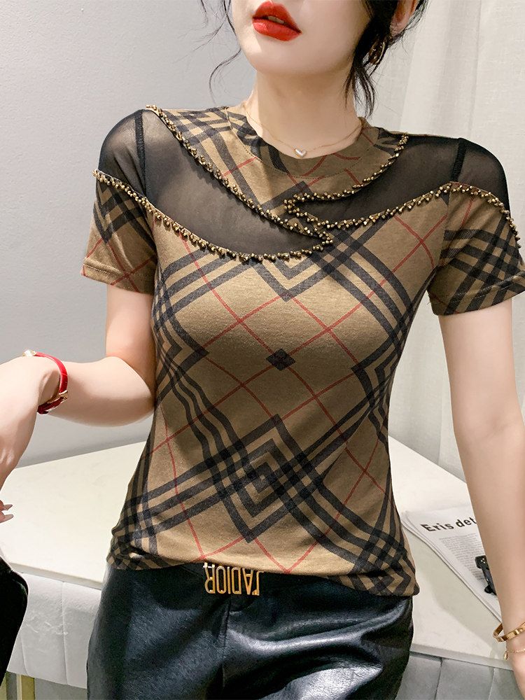 여자 라인댄스복 라틴 방송댄스 반팔티 무대복 어깨포인트 레오파드 - 상세 이미지 2