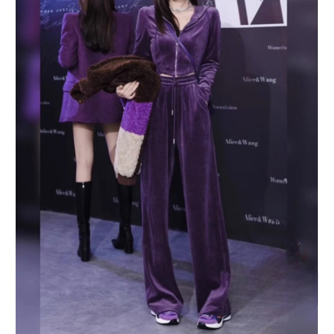 집업 추리닝 벨벳 셋업 후드 츄리닝 세트 트레이닝셋업 - 상품 이미지