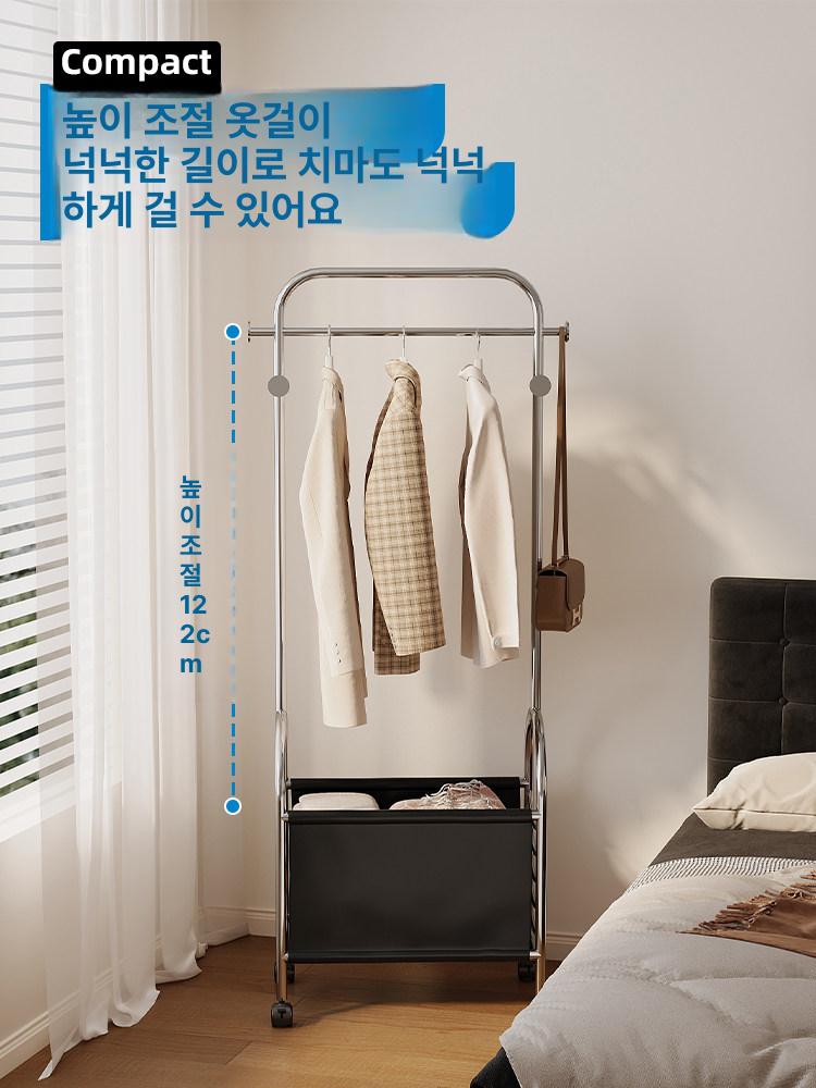 옷걸이 스탠딩 스테인레스 수납 가죽트롤리 미드센츄리모던 실버 블랙 60cm - 상세 이미지 3