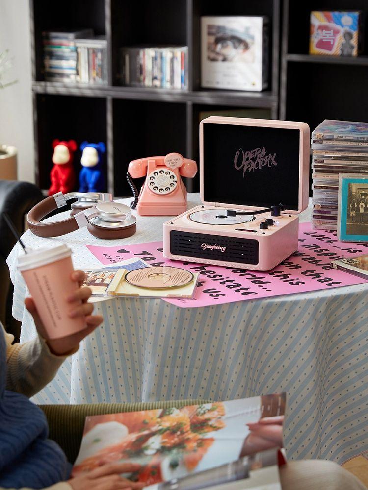 턴테이블 축음기 CD 재생기 LP플레이어 레코드 충전식 핑크 CD 1개 포함 - 상세 이미지 5