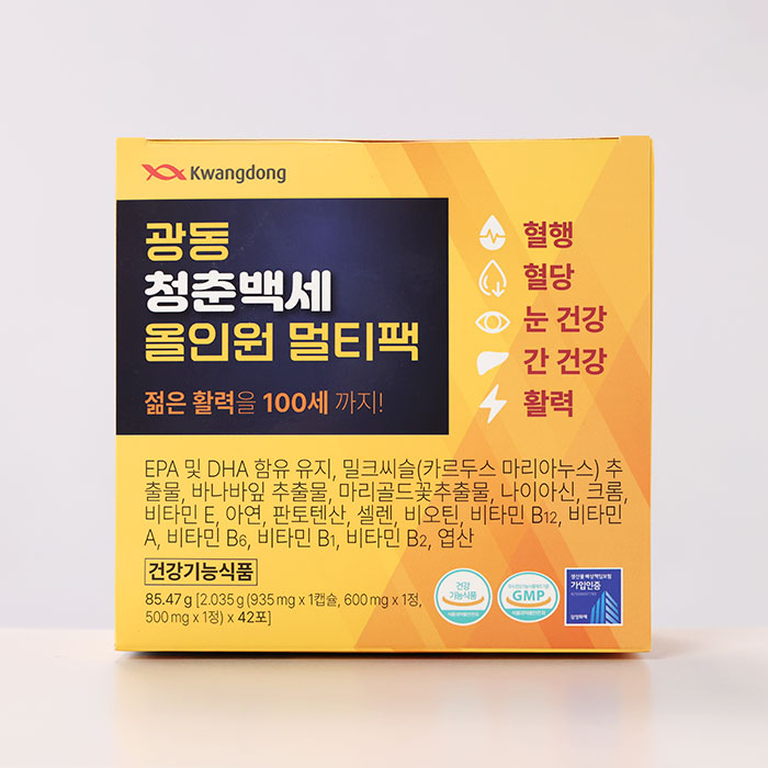 TV홈쇼핑 광동 청춘백세 올인원 멀티팩 6주분 영양제/비타민 오메가3 루테인 밀크씨슬 - 상세 이미지 3