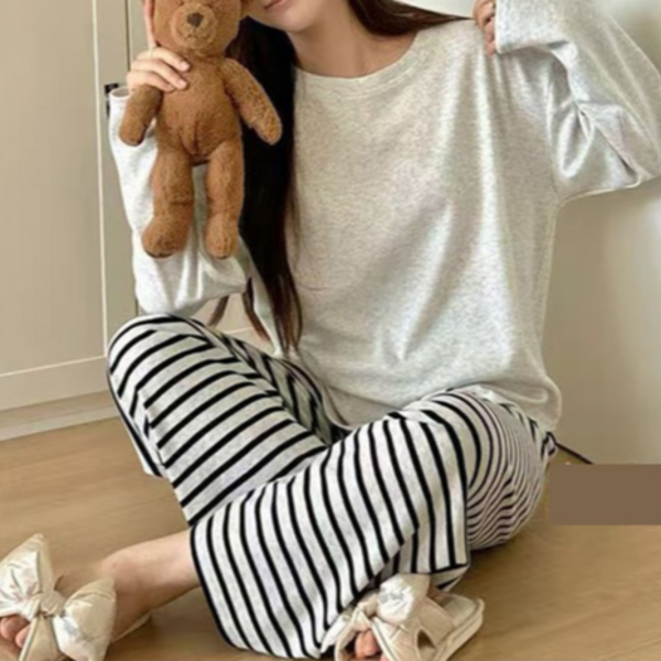 루즈핏 여성 잠옷 상하 세트 캐주얼 여성 잠옷 파자마 - 상품 이미지