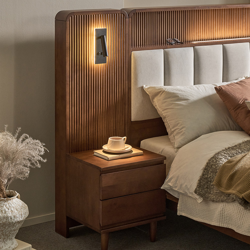 쏠앤까사 스텔라 고무나무 원목 평상형 조명 호텔형 침대프레임 SS Q·K LK