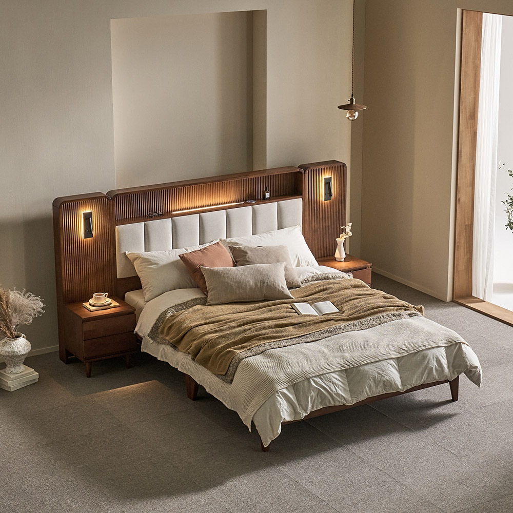 쏠앤까사 스텔라 고무나무 원목 평상형 조명 호텔형 침대프레임 SS Q·K LK