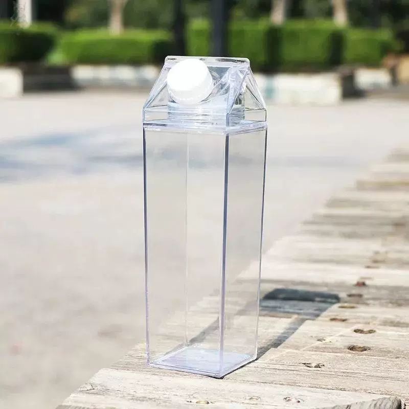 우유팩 모양 투명 물병 과일 워터 보틀 빨대컵 휴대용 음료 텀블러 카페 감성 컵 정사각형 컵 500ml - 상세 이미지 4