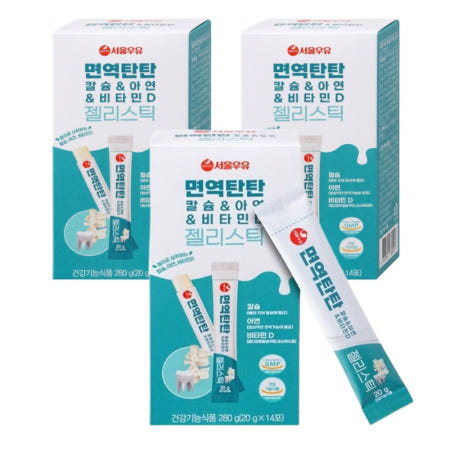 서울우유 면역탄탄 칼슘 & 아연 & 비타민D 젤리스틱 20g x 14p, 3개
