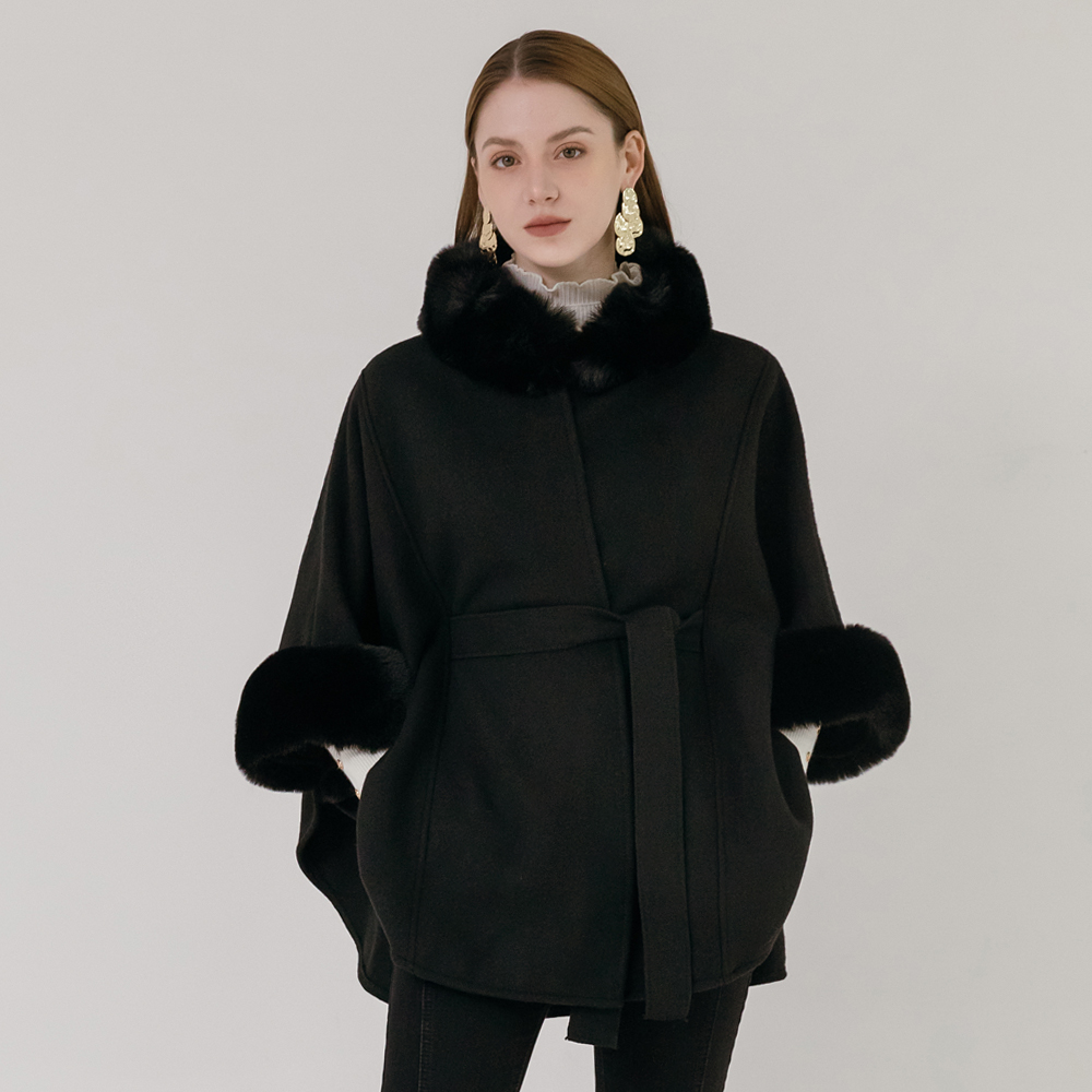 퍼 포인트 하프기장 케이프 코트 2color 제품 이미지