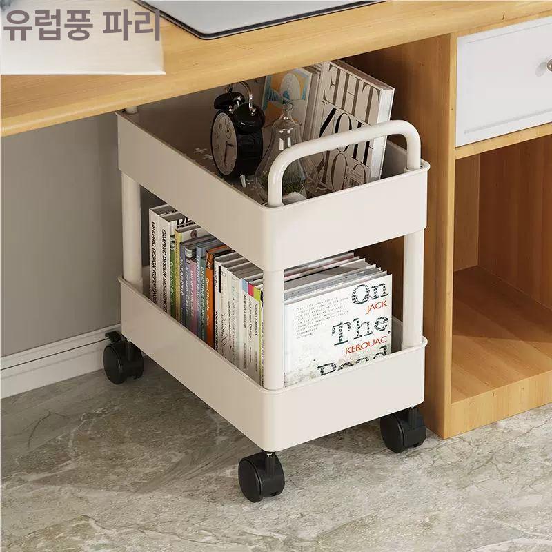 북카트 사무실 웨건 수납 틈새 스탠딩 바퀴 달린 이동식 25cm 화이트 4칸 바퀴 후크 4개 스티커 - 상세 이미지 2