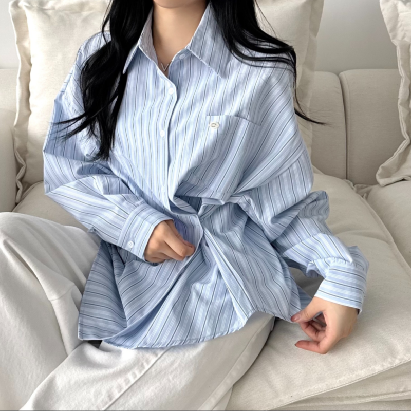 여성 스트라이프셔츠 투웨이 팬던트 오버핏셔츠 이미지 6