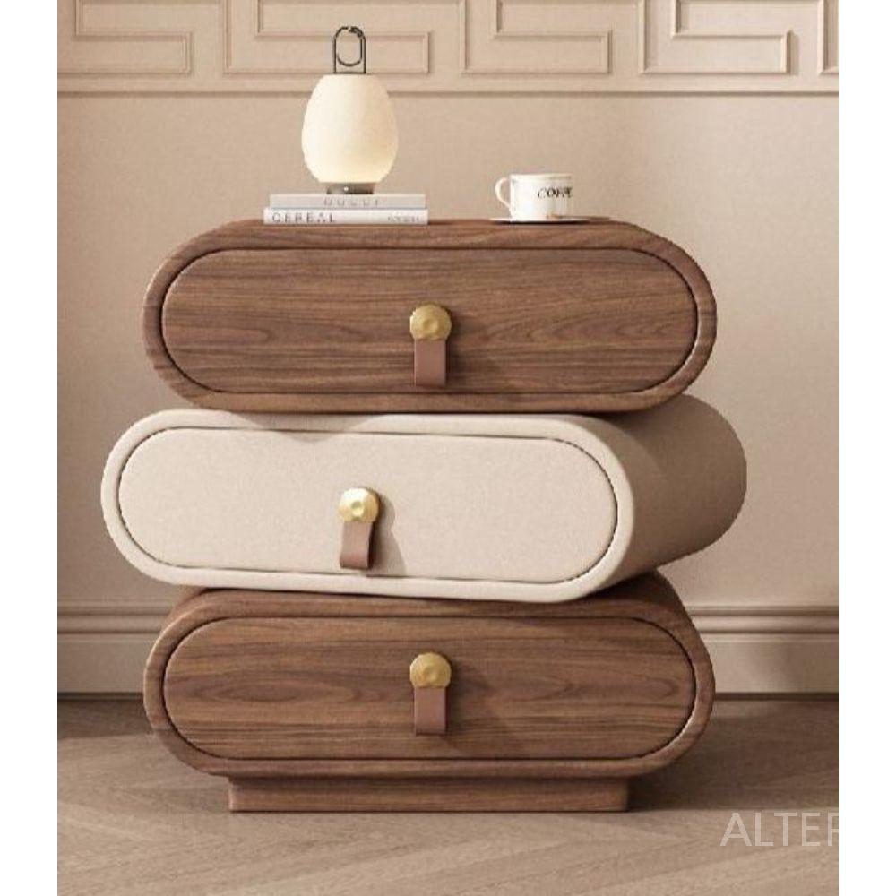 침대옆선반 원목침대협탁 회전 사이드서랍장 2단 L9 월넛+오프화이트+회전 45x40x55cm - 상품 이미지