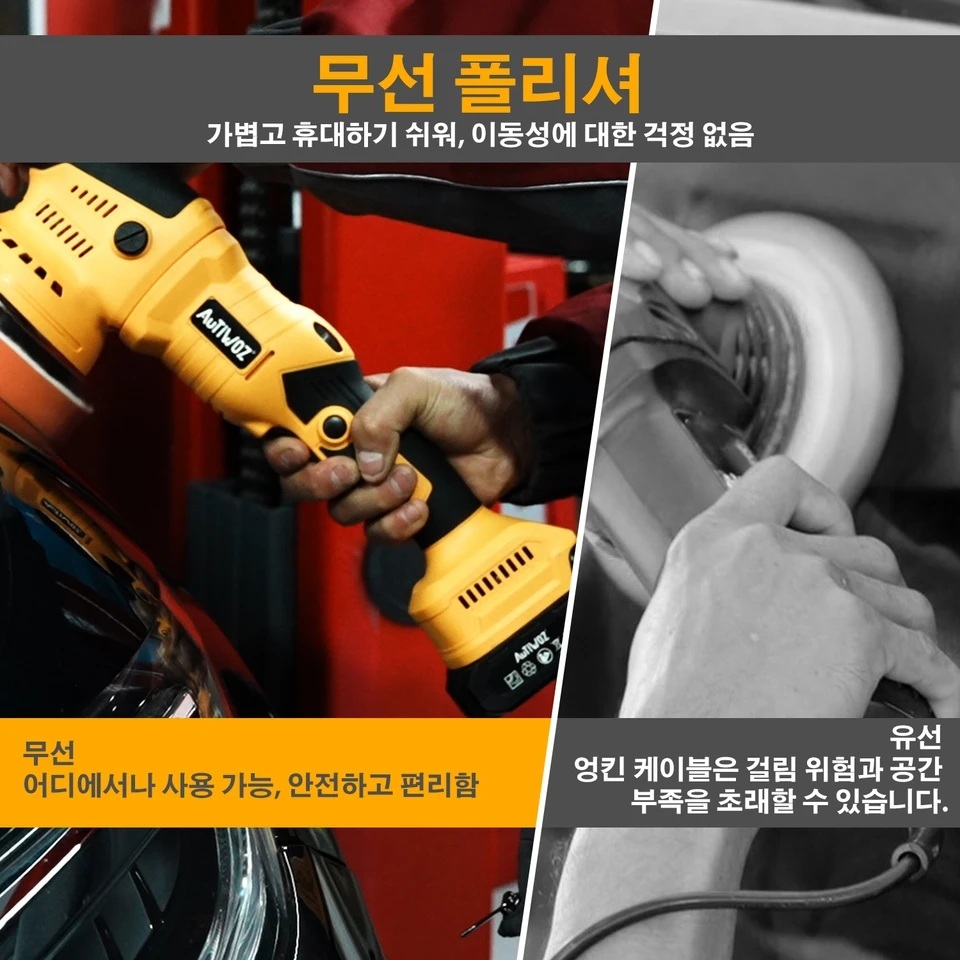 무선 광택기 자동차 폴리싱 차량 폴리셔 왁싱 125mm 6단 조절 배터리 없음 - 상세 이미지 3