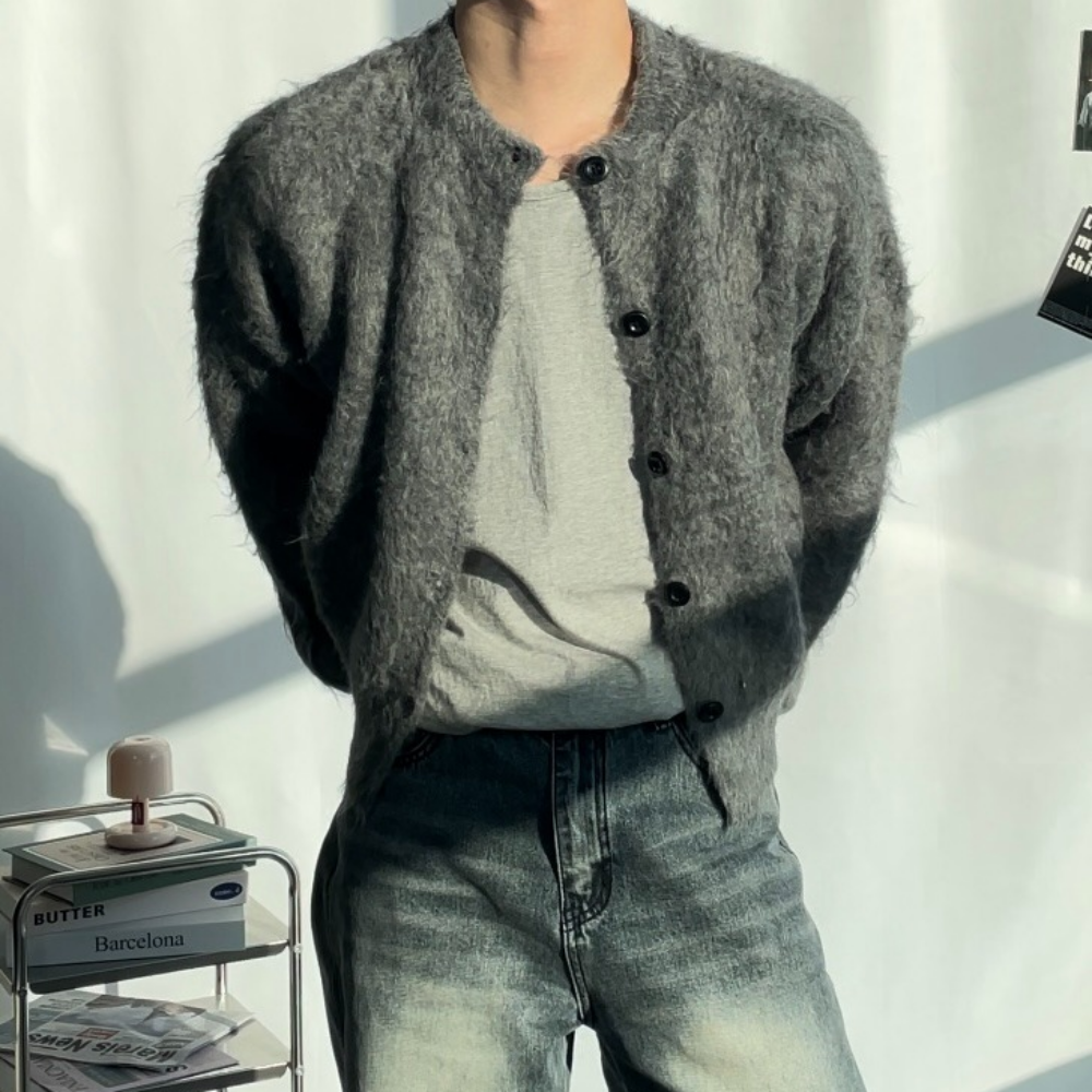 남자앙고라가디건 크롭 라운드넥 모헤어 가디건 이미지 7