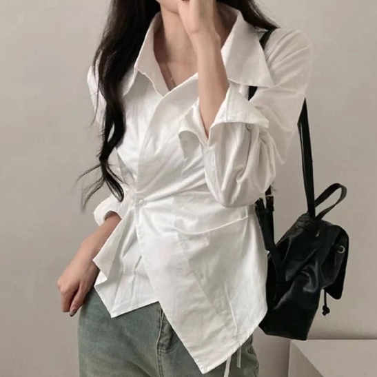 셔츠 블라우스 데일리 20대 봄 가을 여름 데이트룩 여자 정장 출근 무지 오피스 흰색 - 상품 이미지