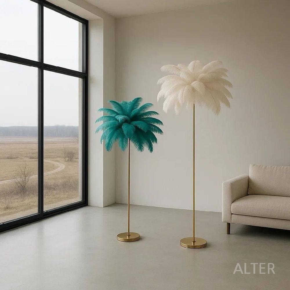 털조명 깃털 무드등 탁상 램프 스탠드 거실 화이트 플로어램프 (120cm LED) - 상세 이미지 3