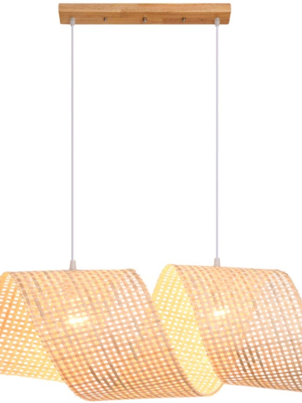라탄 쉐이드 장식 무드등 식탁 전등갓 거실 레스토랑 리본 75 x 30cm 더블 헤드 - 상세 이미지 5
