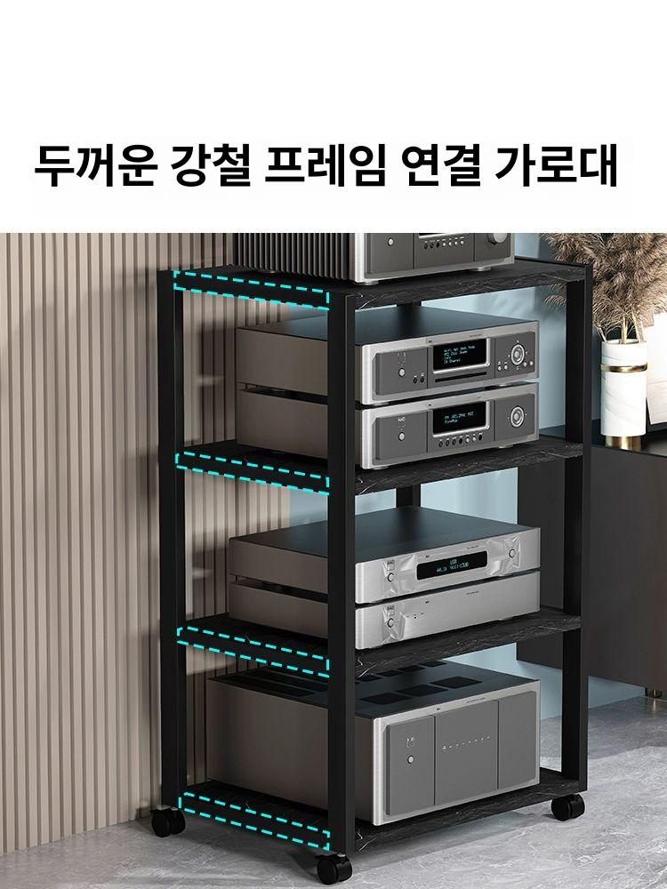 장비 거치대 앰프 선반 콘솔 수납대 진열장 우퍼 수납장 블랙 프레임 블랙 보드 3단 - 상세 이미지 3
