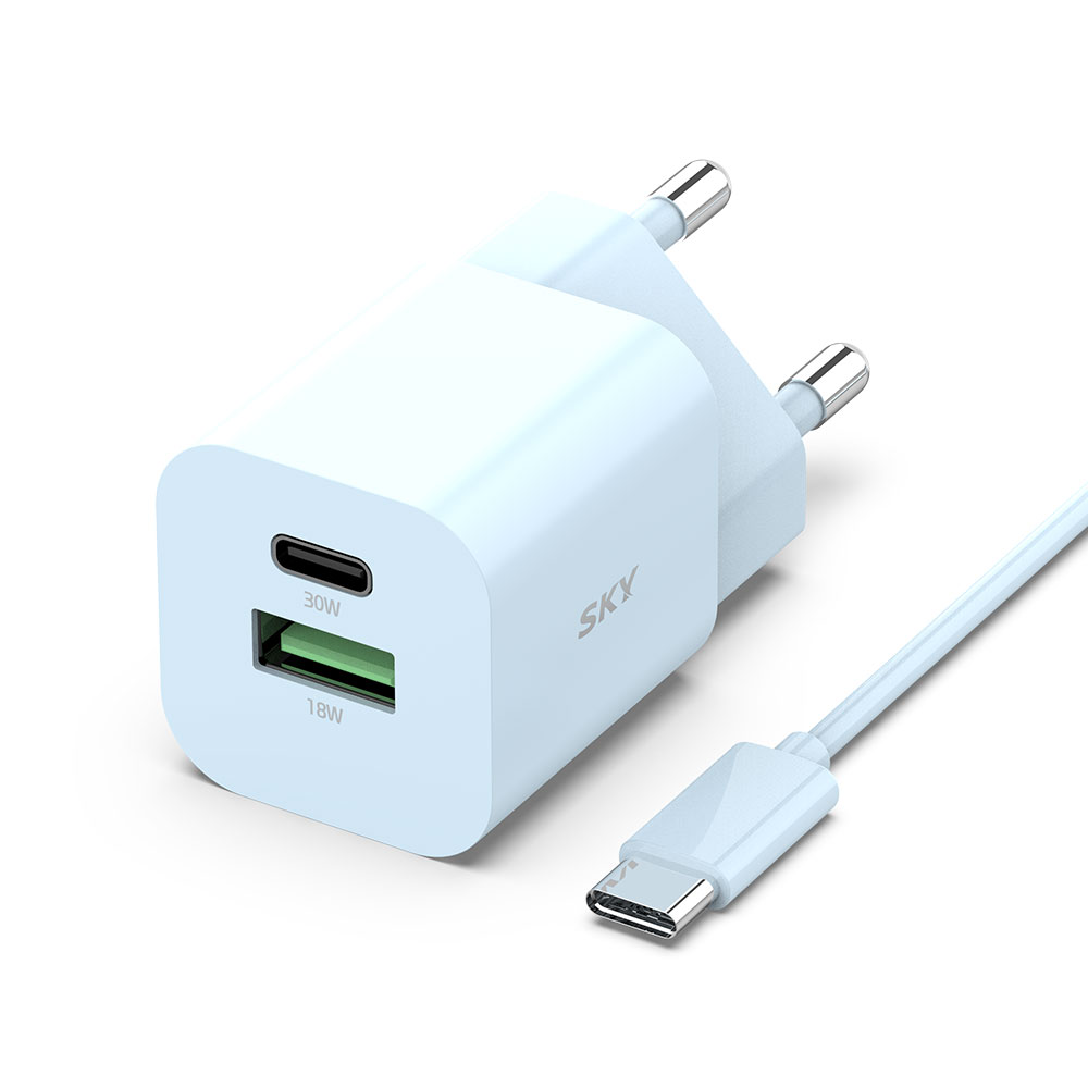 필 GaN30 큐브 30W PD 2포트 고속 멀티 충전기 + 케이블 블루